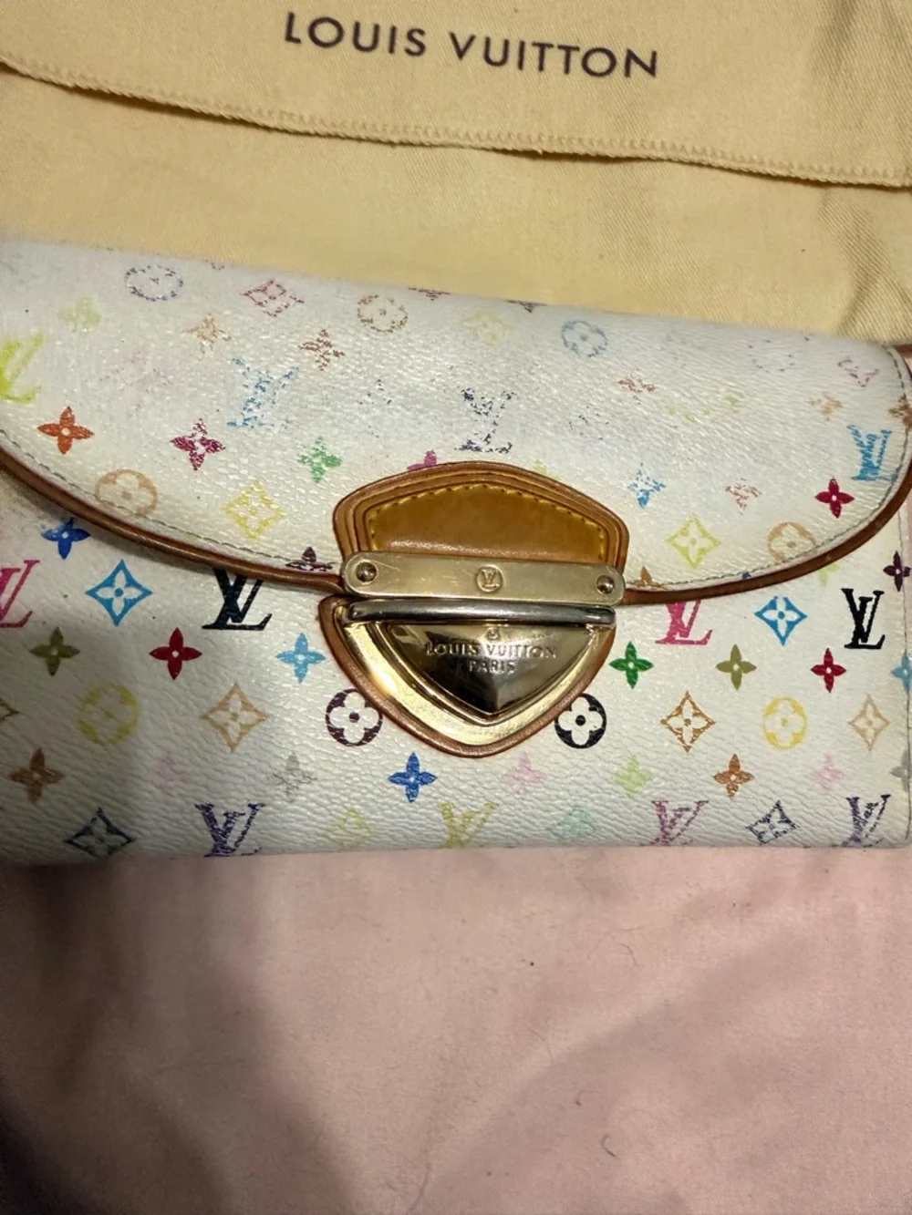 Louis Vuitton Eugenie White Multicolor Monogram Canvas Wallet with Tan Trim - Picture 4 of 11